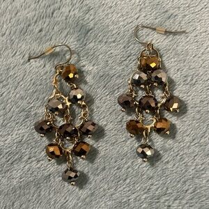 Elegant Gold and Brown Chandelier Earrings